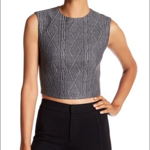 Alice & Olivia Top Gray Knit Cropped - Picture 2 of 8